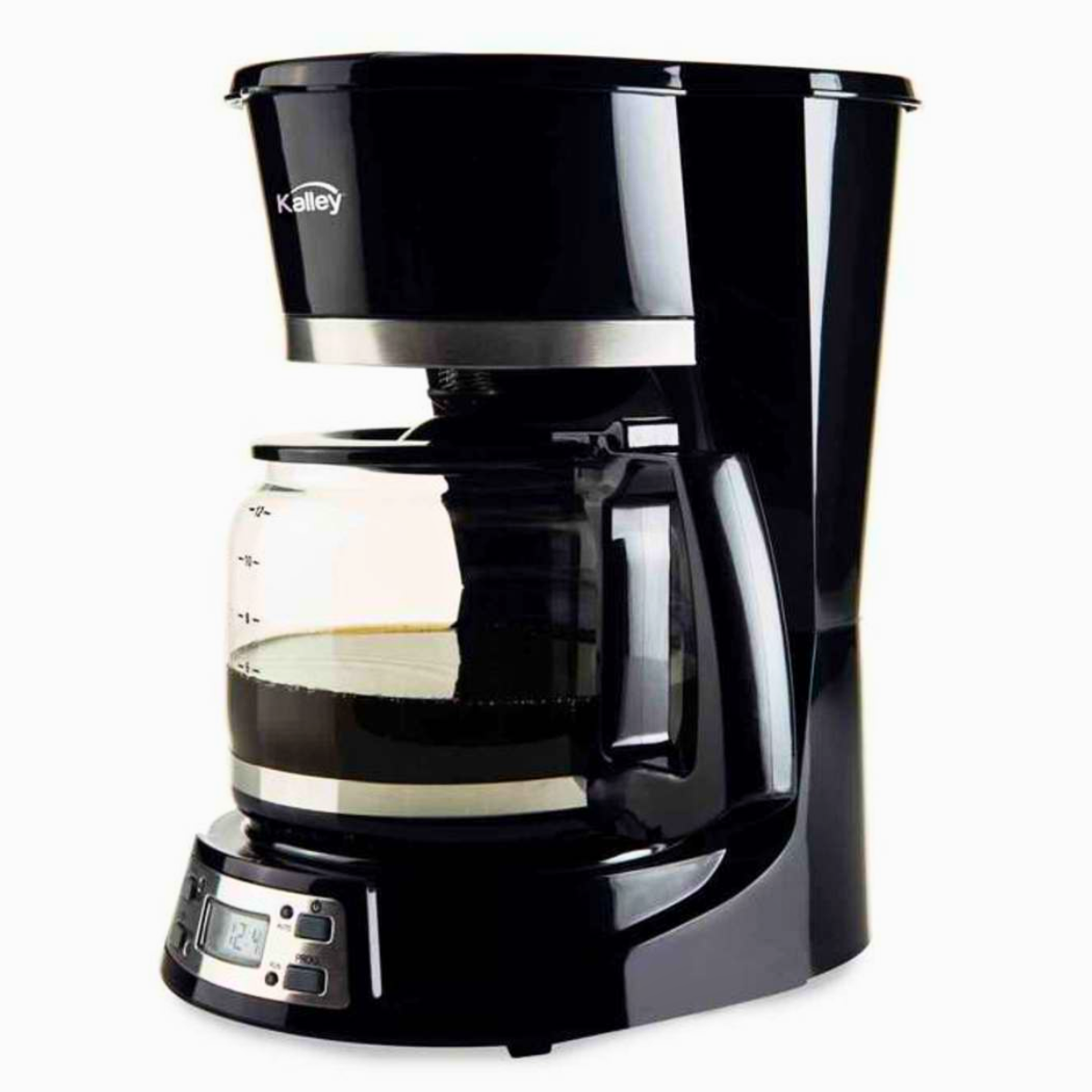 Cafetera Digital Kalley 12 Tazas, 1,5 Litros 900W, K MCD900N Descubre la cafetera negra KALLEY K-MCD900N con un sistema perfecto para acompañarte por la mañana con un delicioso o en cualquier momento de del día. Simplemente elige la hora y prográmala para disfrutar de tu café recién hecho a la hora elegida. Su capacidad es perfecta para preparar hasta 12 tazas de café. Tiene un sistema antigoteo y un sistema bajo y constante para mantener el contenido del agua caliente. Su filtro es removible y lavable. •	Potencia 900W •	Capacidad de 12 tazas para compartir en familia •	Dispone de filtro permanente y sistema antigoteo •	Programable con panel digital •	Incluye cuchara dosificadora